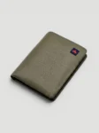 Olive Green Trifold Leather Wallet with Zip Pocket